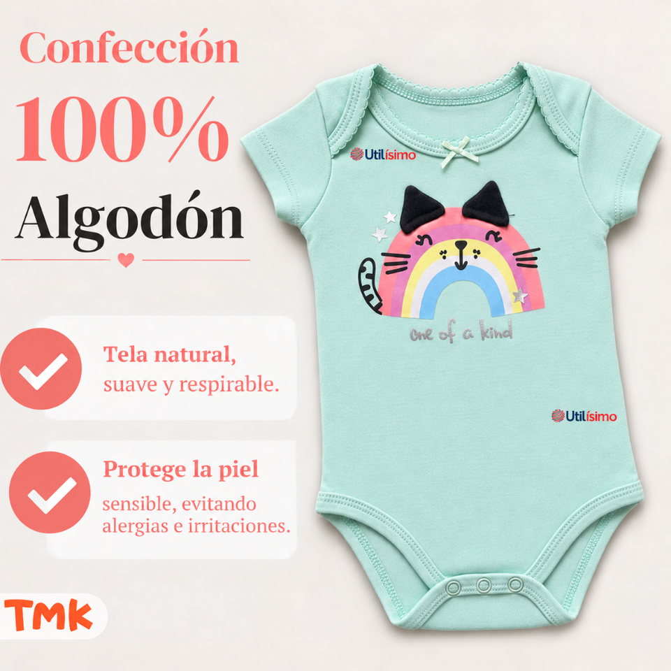 Pack 4 Bodys Manga Corta 100% Algodón Tedmimak Bebé Niña So Pink