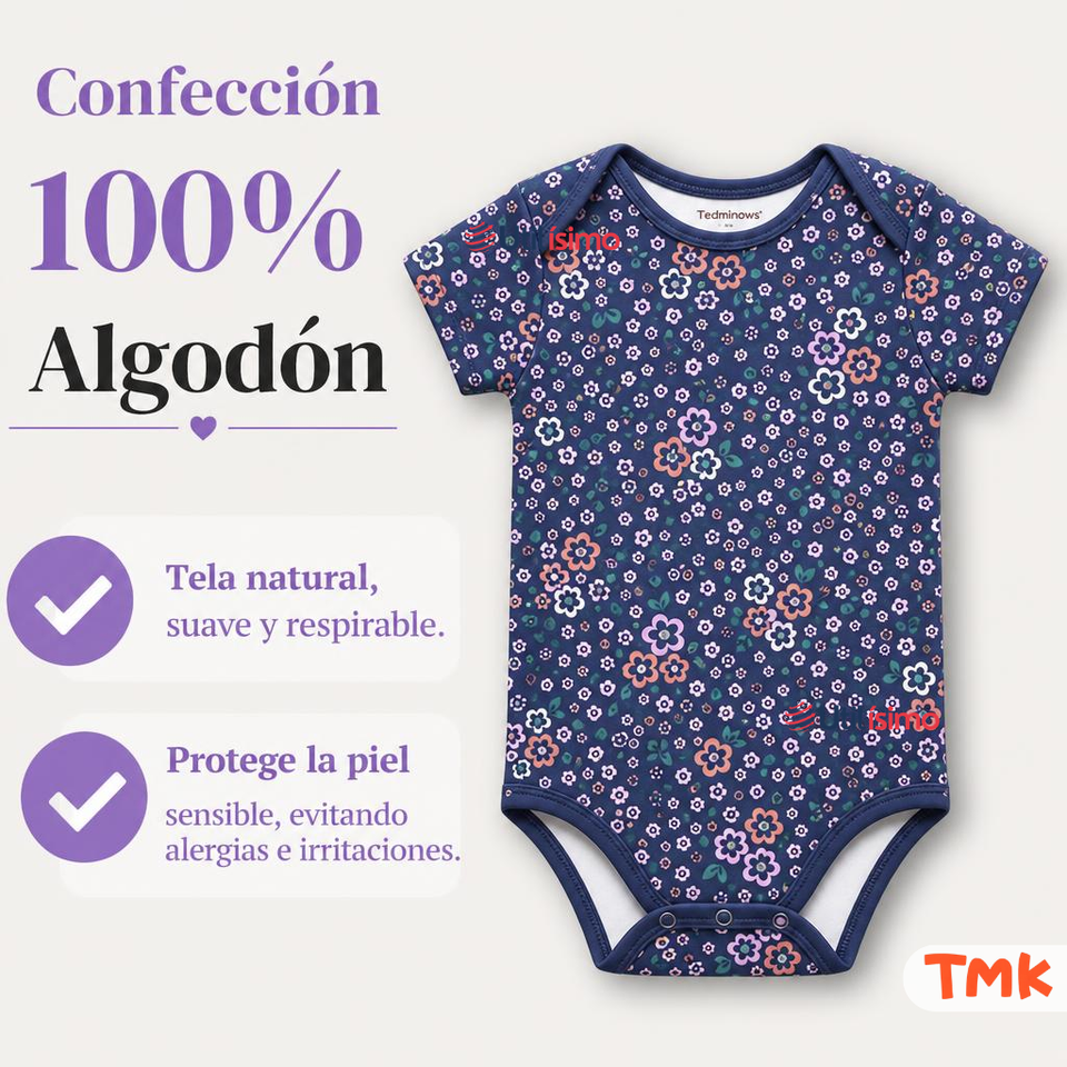 Pack 4 Bodys Manga Corta 100% Algodón Tedmimak Bebé Niña Purple