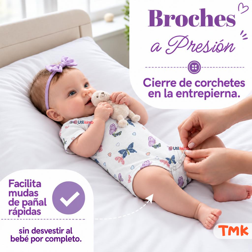 Pack 4 Bodys Manga Corta 100% Algodón Tedmimak Bebé Niña Purple