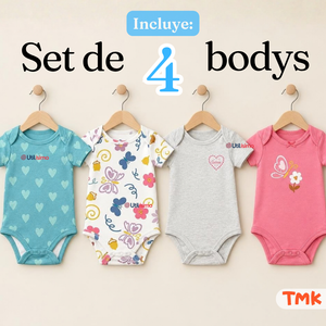 Pack 4 Bodys Manga Corta 100% Algodón Tedmimak Bebé Niña Butterfly