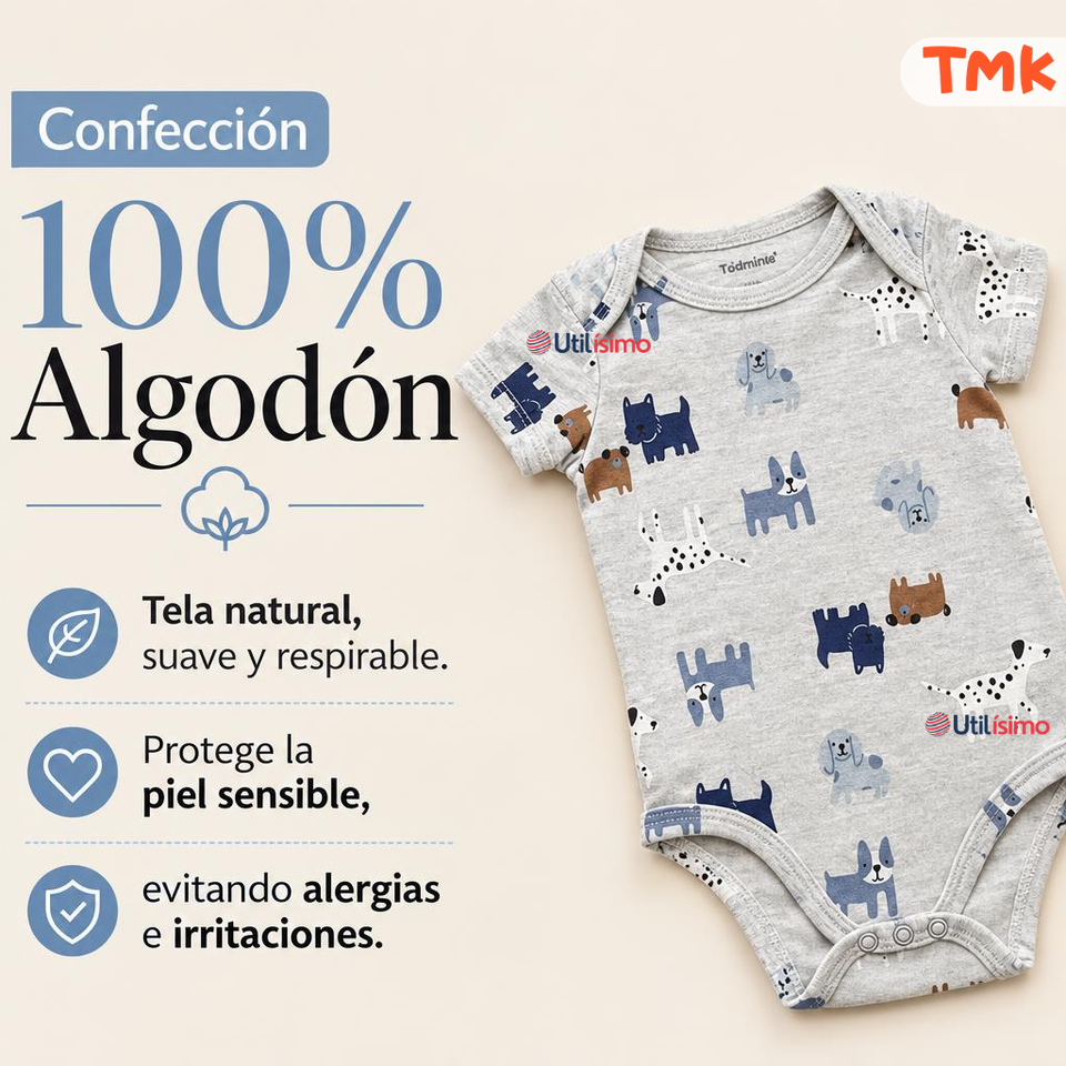 Pack 4 Bodys Manga Corta 100% Algodón Tedmimak Bebé Niño Best Pals