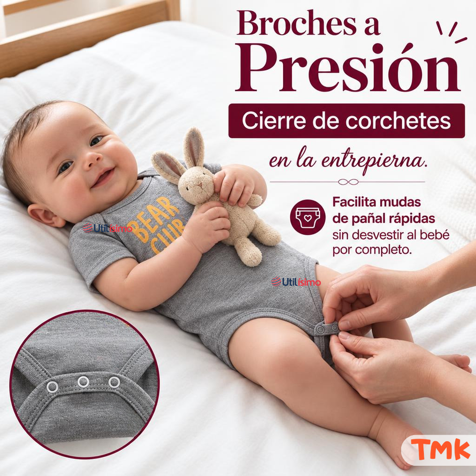 Pack 4 Bodys Manga Corta 100% Algodón Tedmimak Bebé Niño Bear
