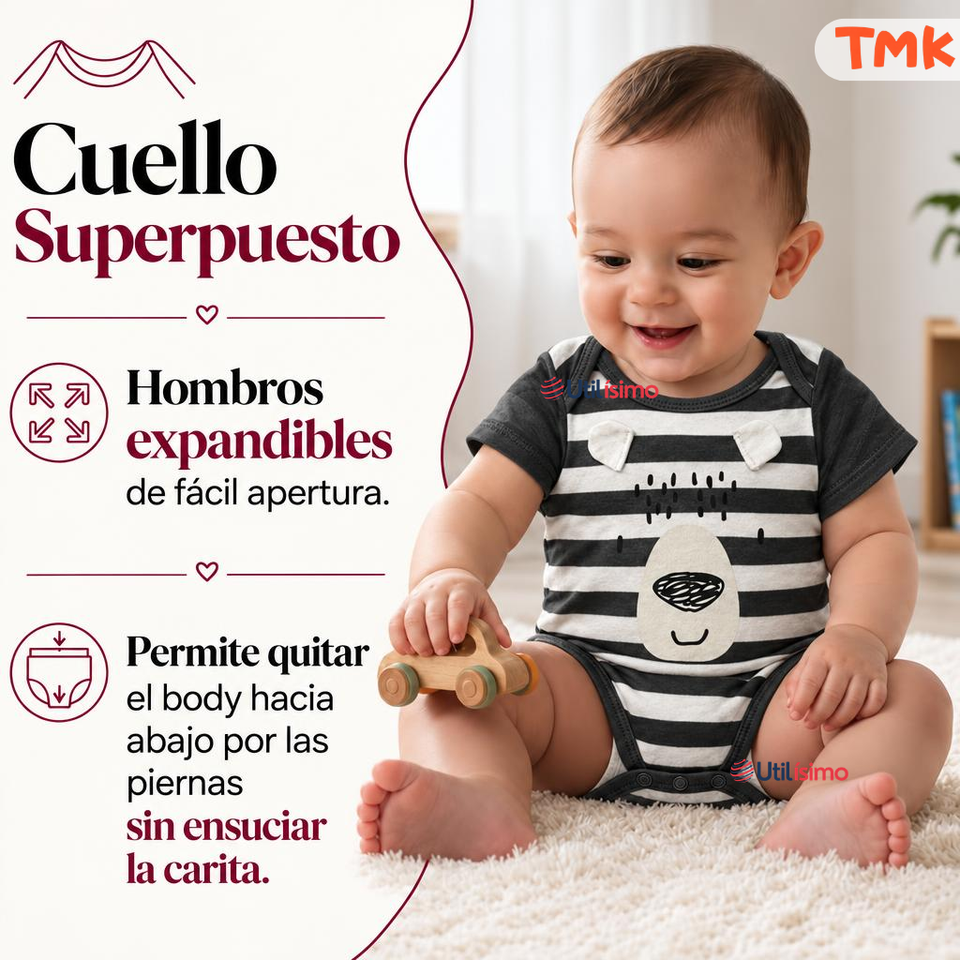 Pack 4 Bodys Manga Corta 100% Algodón Tedmimak Bebé Niño Bear