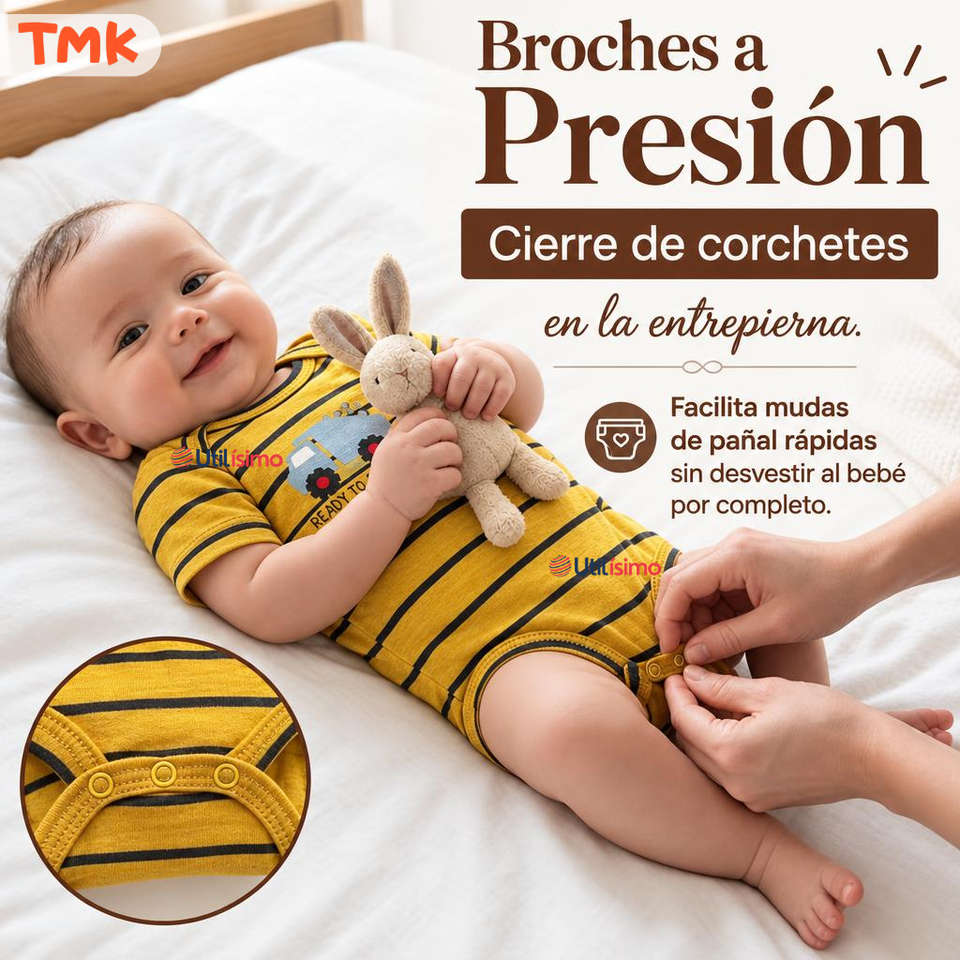 Pack 4 Bodys Manga Corta 100% Algodón Tedmimak Bebé Niño Car & Truck