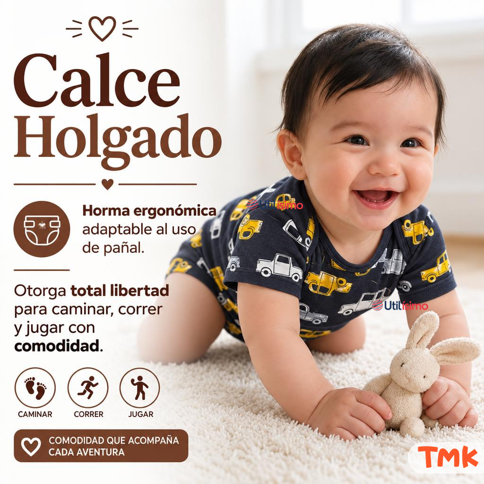 Pack 4 Bodys Manga Corta 100% Algodón Tedmimak Bebé Niño Car & Truck