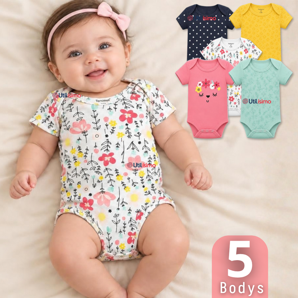 Pack 5 Bodys Manga Corta 100% Algodón Tedmimak Bebé Niña Garden