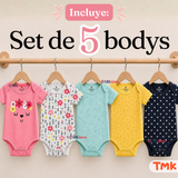 Pack 5 Bodys Manga Corta 100% Algodón Tedmimak Bebé Niña Garden