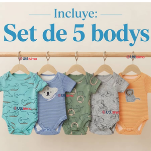 Pack 5 Bodys Manga Corta 100% Algodón Tedmimak bebé Niño Animals