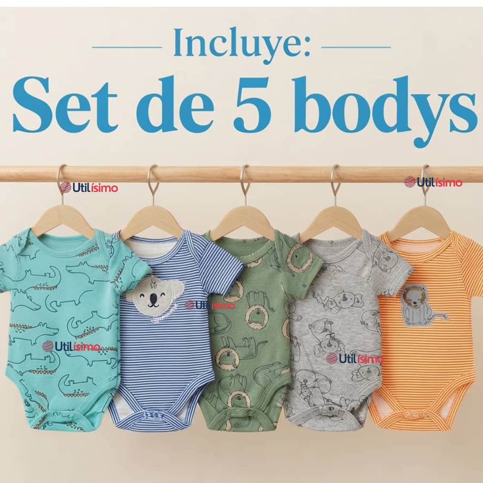 Pack 5 Bodys Manga Corta 100% Algodón Tedmimak bebé Niño Animals