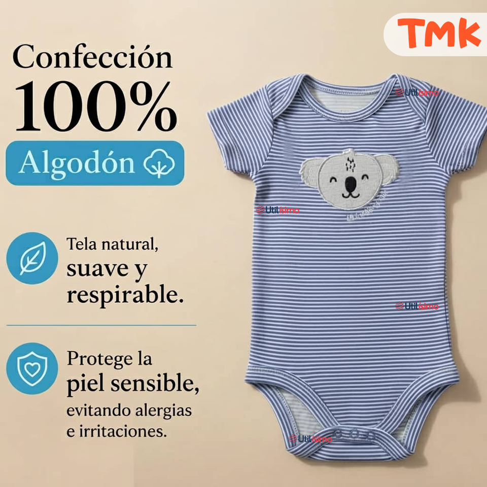 Pack 5 Bodys Manga Corta 100% Algodón Tedmimak bebé Niño Animals
