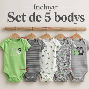 Pack 5 Bodys Manga Corta 100% Algodón Tedmimak Bebé Niño Green Dinos