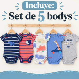 Pack 5 Bodys Manga Corta 100% Algodón Tedmimak Bebé Niño Baby Safari