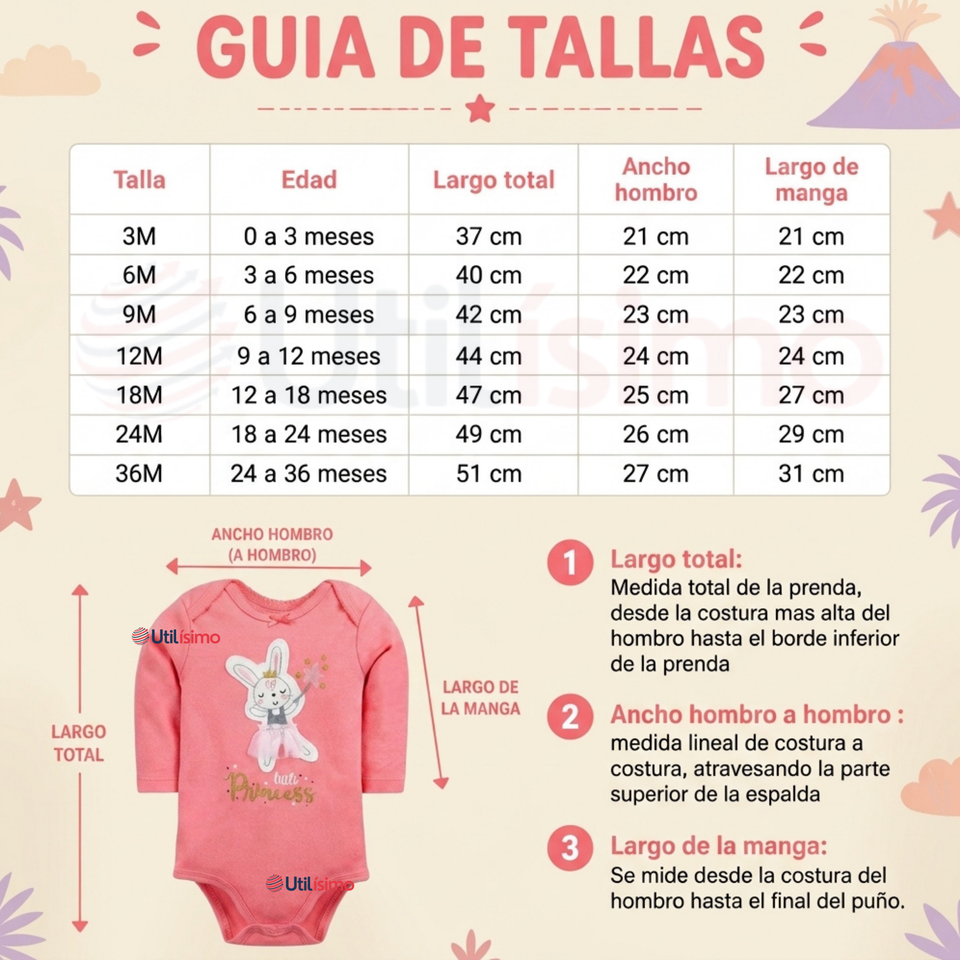 Pack 5 Bodys Manga Larga %100 Algodón Tedmimak Niña Baby Pink
