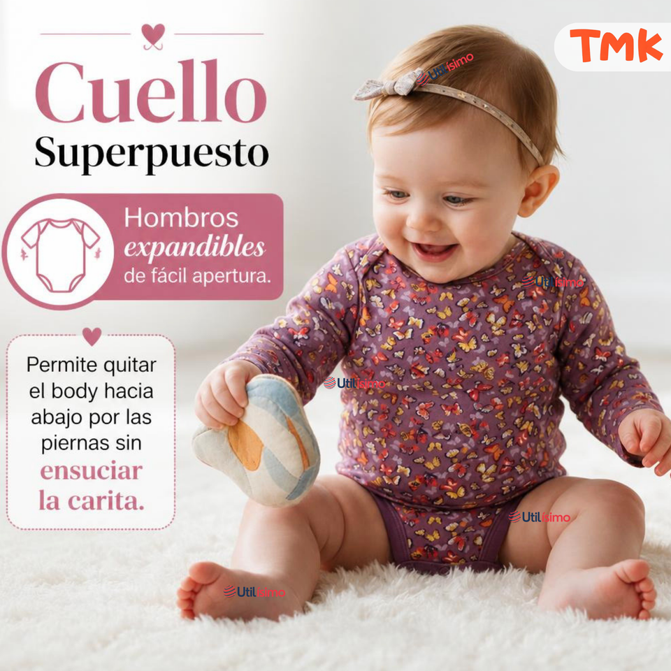 Pack 5 Bodys Manga Larga %100 Algodón Tedmimak Niña Pink Flowers