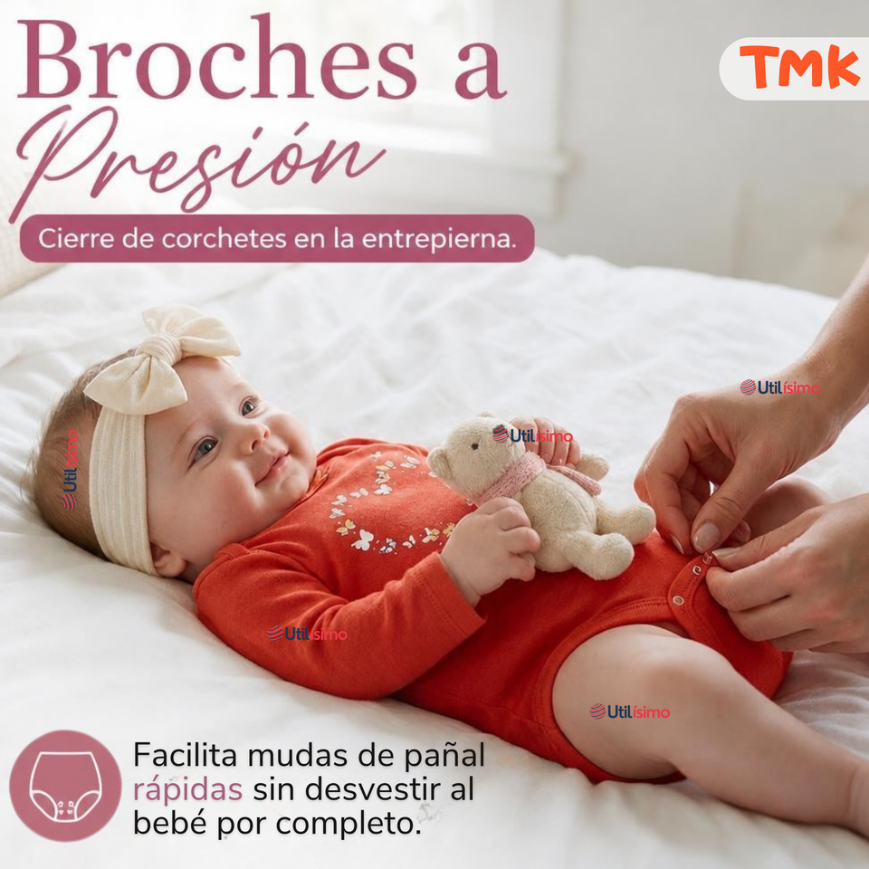 Pack 5 Bodys Manga Larga %100 Algodón Tedmimak Niña Pink Flowers