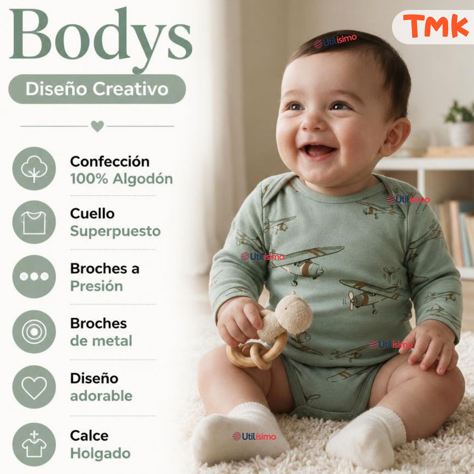 Set 5 Bodys Modelos Surtidos Manga Larga Algodón Niño