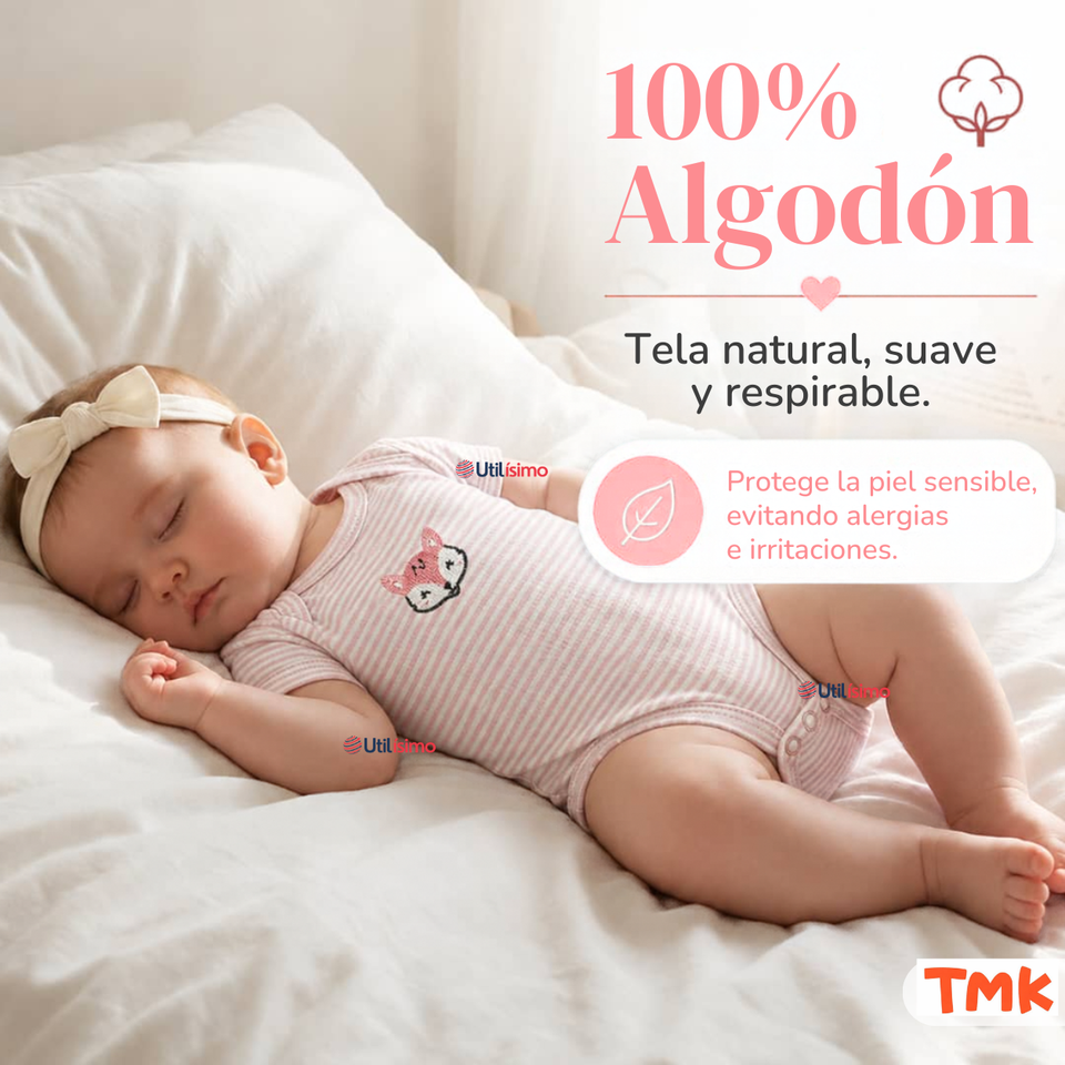 Pack 5 Bodys Manga Corta 100% Algodón Tedmimak Bebé Niña Tiny Animals