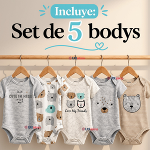 Pack 5 Bodys Manga Corta 100% Algodón Tedmimak Bebé Niño Lit Bear