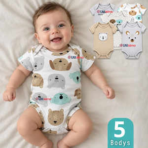 Pack 5 Bodys Manga Corta 100% Algodón Tedmimak Bebé Niño Lit Bear