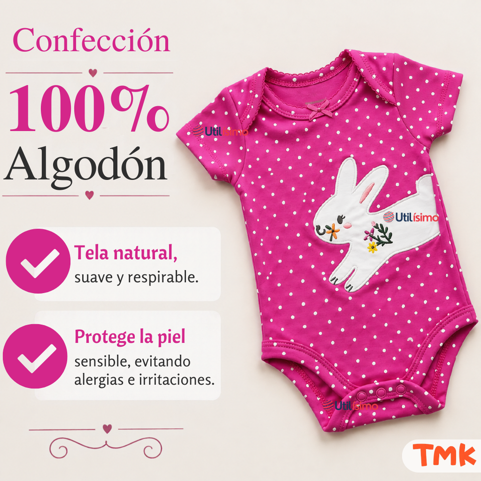 Pack 5 Bodys Manga Corta 100% Algodón Tedmimak Bebé Niña Bunny