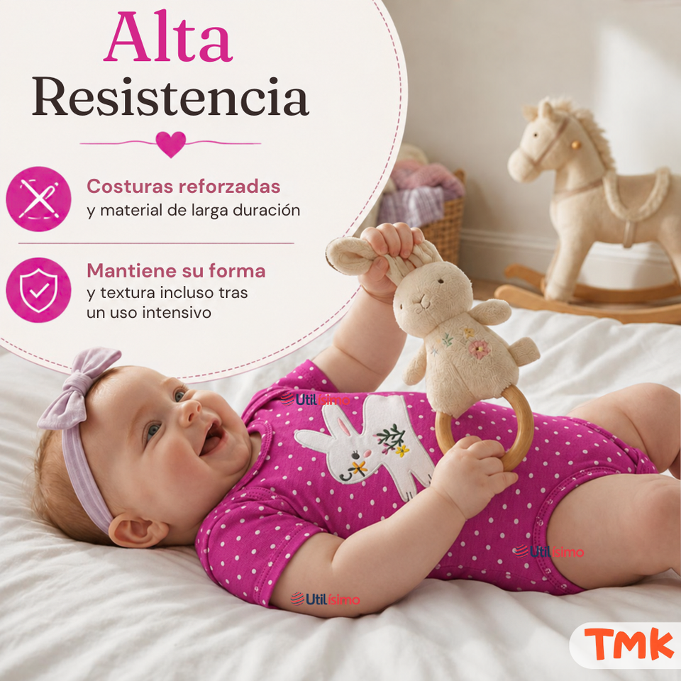 Pack 5 Bodys Manga Corta 100% Algodón Tedmimak Bebé Niña Bunny