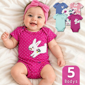 Pack 5 Bodys Manga Corta 100% Algodón Tedmimak Bebé Niña Bunny