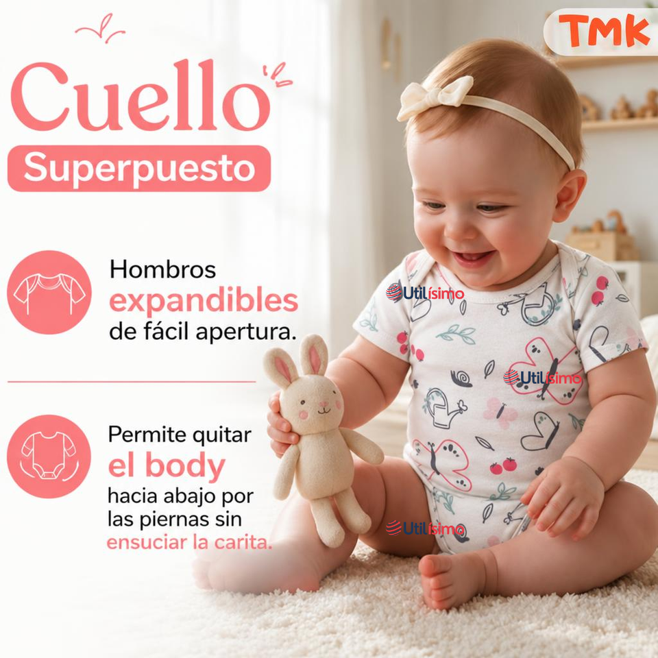 Pack 5 Bodys Manga Corta 100% Algodón Tedmimak Bebé Niña Flowers