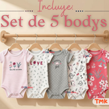Pack 5 Bodys Manga Corta 100% Algodón Tedmimak Bebé Niña Flowers