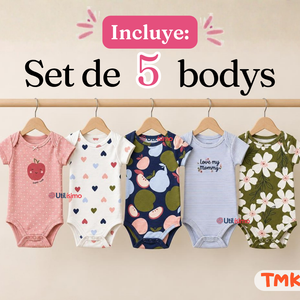Pack 5 Bodys Manga Corta 100% Algodón Tedmimak Bebé Niña Color Cake