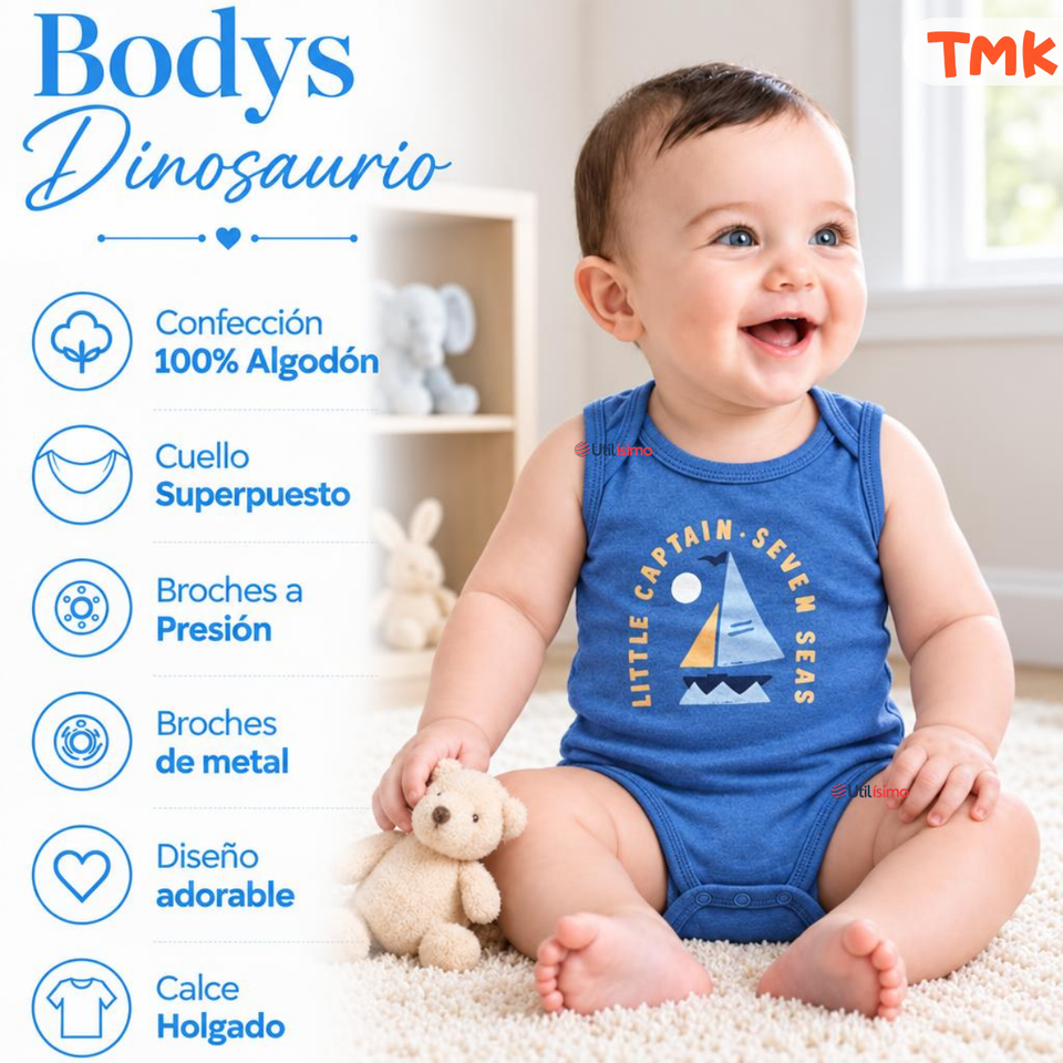 Pack 5 Bodys Sin Mangas 100% Algodón Tedmimak Bebé Niño Sun