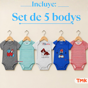Pack 5 Bodys Manga Corta 100% Algodón Tedmimak Bebé Niño Bear