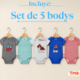 Pack 5 Bodys Manga Corta 100% Algodón Tedmimak Bebé Niño Bear