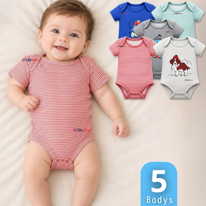 Pack 5 Bodys Manga Corta 100% Algodón Tedmimak Bebé Niño Bear
