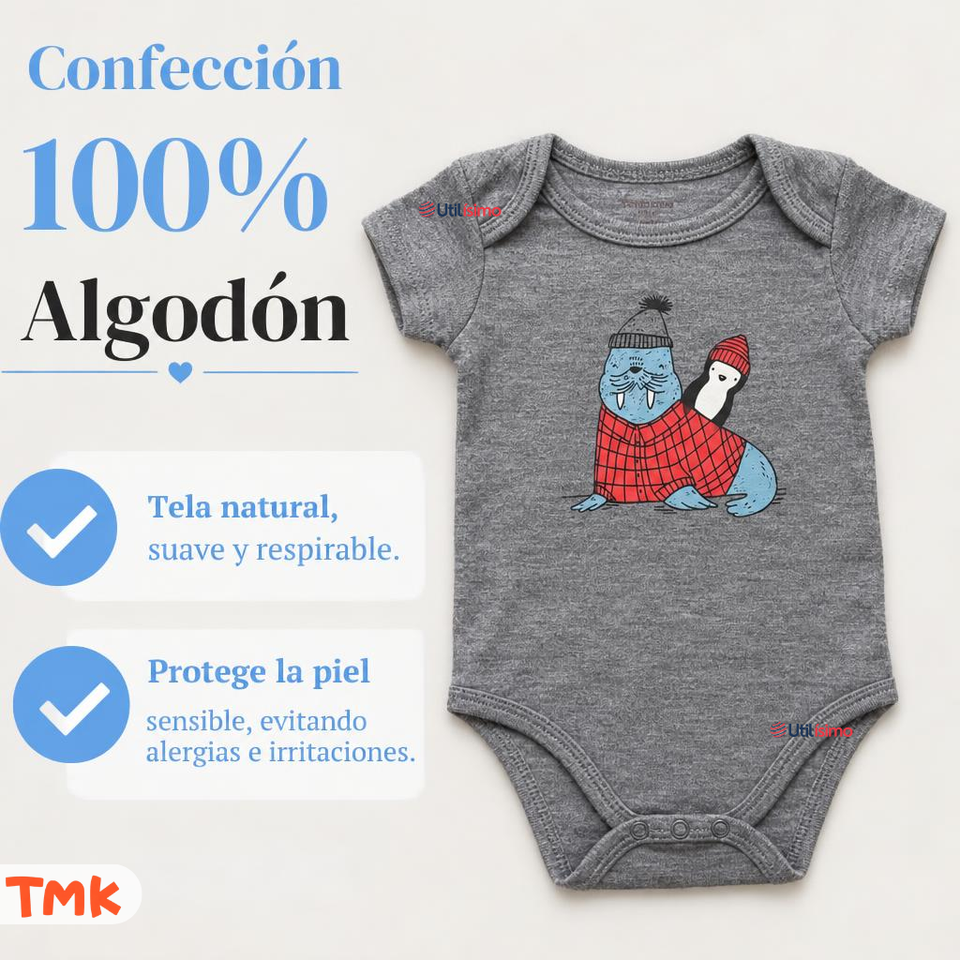 Pack 5 Bodys Manga Corta 100% Algodón Tedmimak Bebé Niño Bear