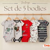 Pack 5 Bodys Manga Corta 100% Algodón Tedmimak Bebé Niño Forest