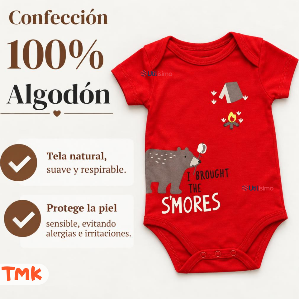 Pack 5 Bodys Manga Corta 100% Algodón Tedmimak Bebé Niño Forest