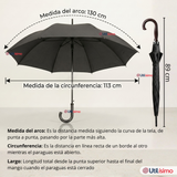 Paraguas Impermeable Grande 113Cm Sombrilla Automática Mango Largo Negro