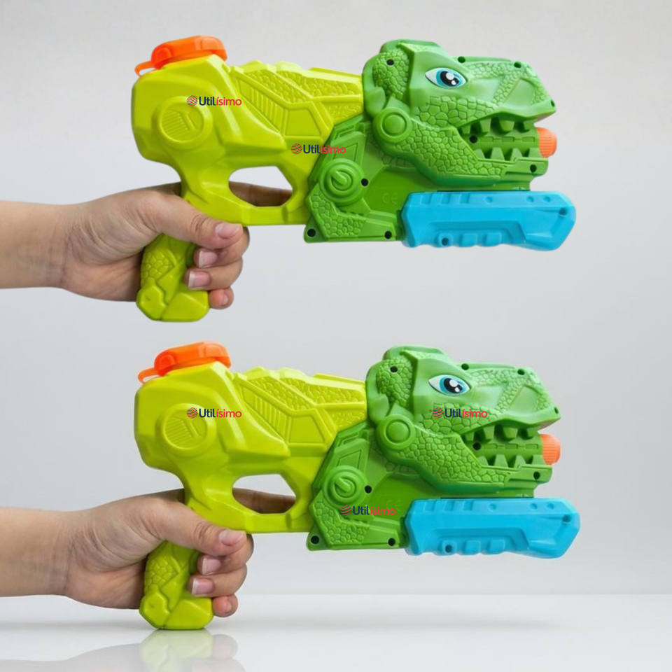 Pack 2 Pistolas Lanza Agua Dinosaurio Color Verde Juguete 30cm Niño