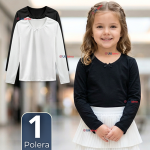 Camiseta Polera Algodón Cuello Redondo Primera Capa Manga Larga Colores Surtidos Niña