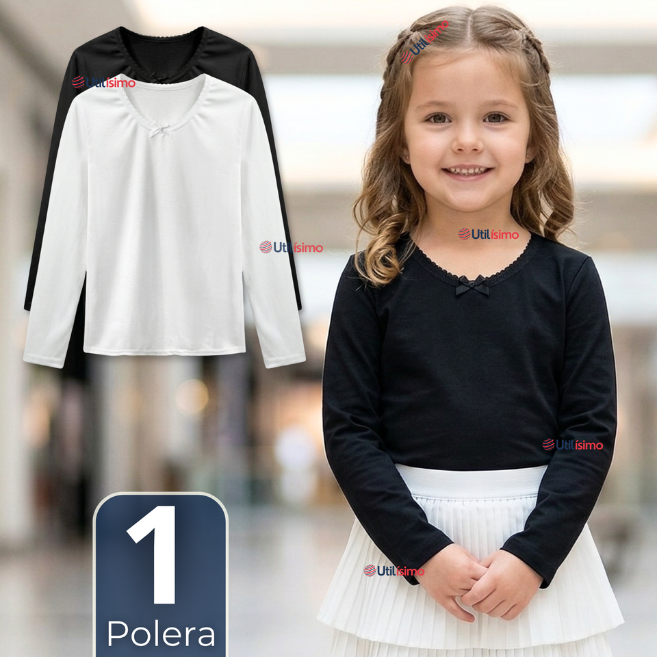 Camiseta Polera Algodón Cuello Redondo Primera Capa Manga Larga Colores Surtidos Niña