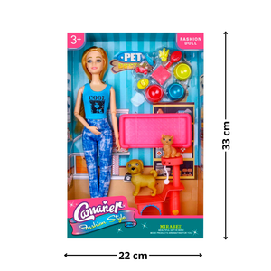 Set de Muñeca Estilo Barbie Con Mascota Y Accesorios Niña