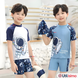 Traje De Baño 2 Piezas Con Gorro Niño 4 a 14 Años Protección Completa Astronaut
