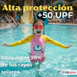 Traje De Baño Manga Larga y Pantalón Corto 2 Piezas Niña de 3 a 9 Años Pink Penguin