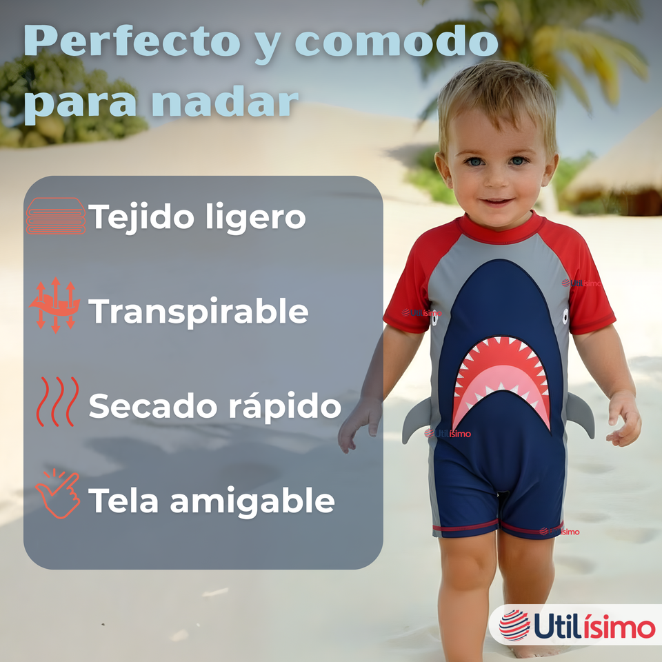 Traje de baño Enterito Con Cremallera  Niño de 2 a 6 años Red Shark