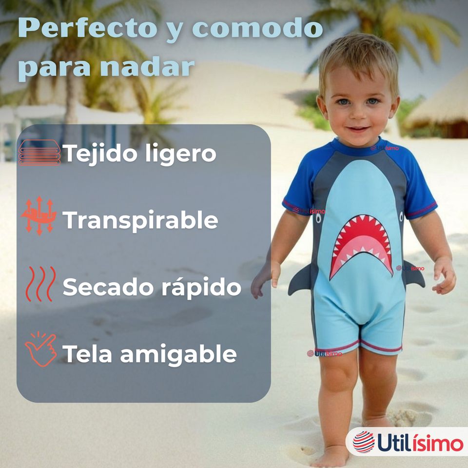 Traje de baño Enterito Con Cremallera Niño de 2 a 6 años Blue Shark
