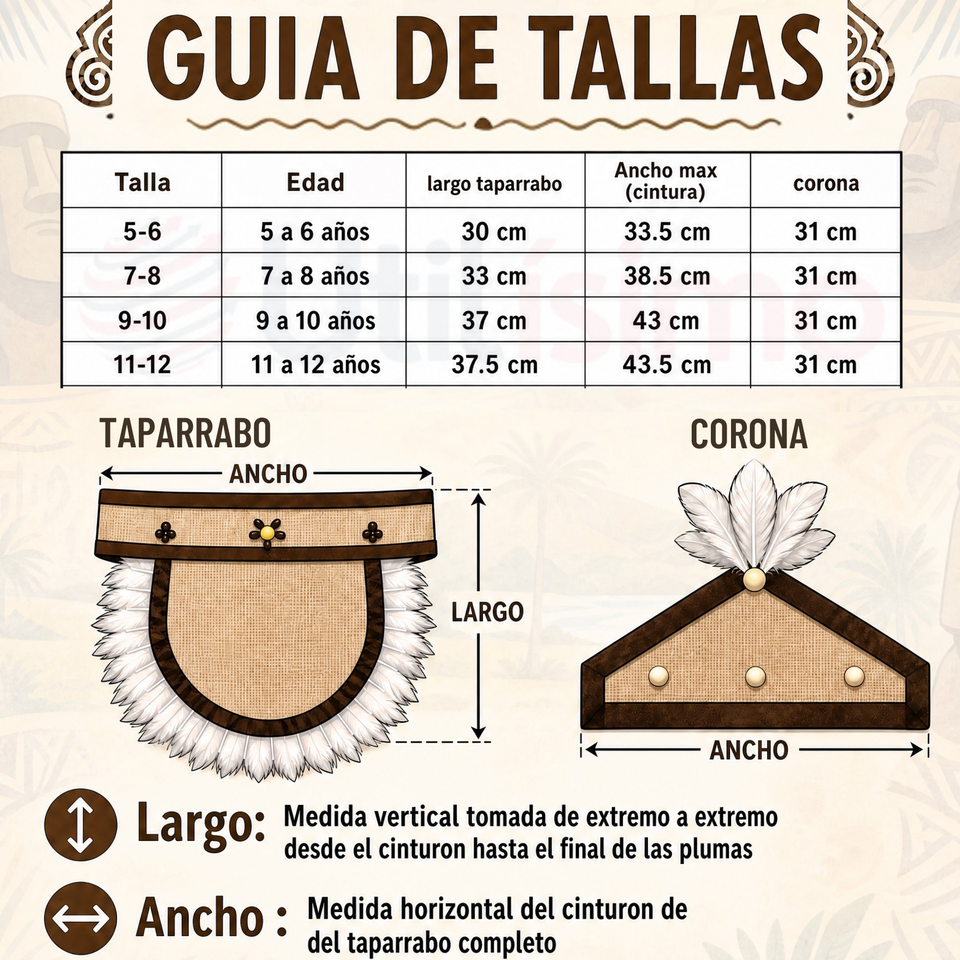 Traje Pascuense Típico Completo 4 Piezas NIño Rapa Nui Fiestas Patrias
