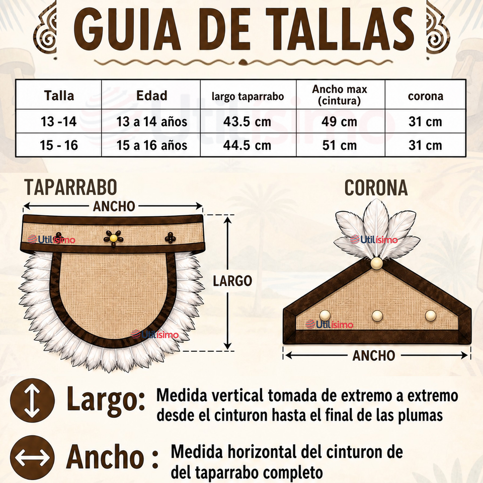Traje Pascuense Típico Completo 4 Piezas Juvenil Rapa Nui Fiestas Patrias