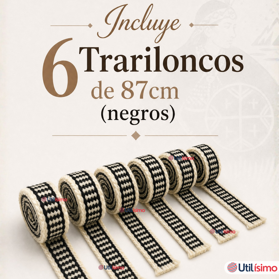 Pack 6 Trariloncos Cintillos Mapuches Negro 87cm Fechas Patrias