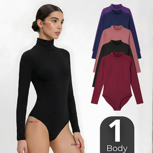 Body Manga Larga Bambú Cuello Alto Beatle Mujer Colores Surtidos