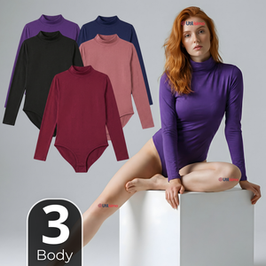 Pack 3 Bodys Manga Larga Bambú Cuello Alto Beatle Mujer Colores Surtidos